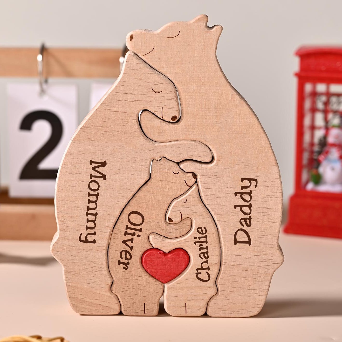 Personalized Wooden Bear Family Puzzle, Custom Name Gift for Mom, Dad & Kids, Family Keepsake Decor, Wooden Christmas Gift, Anniversary Gift