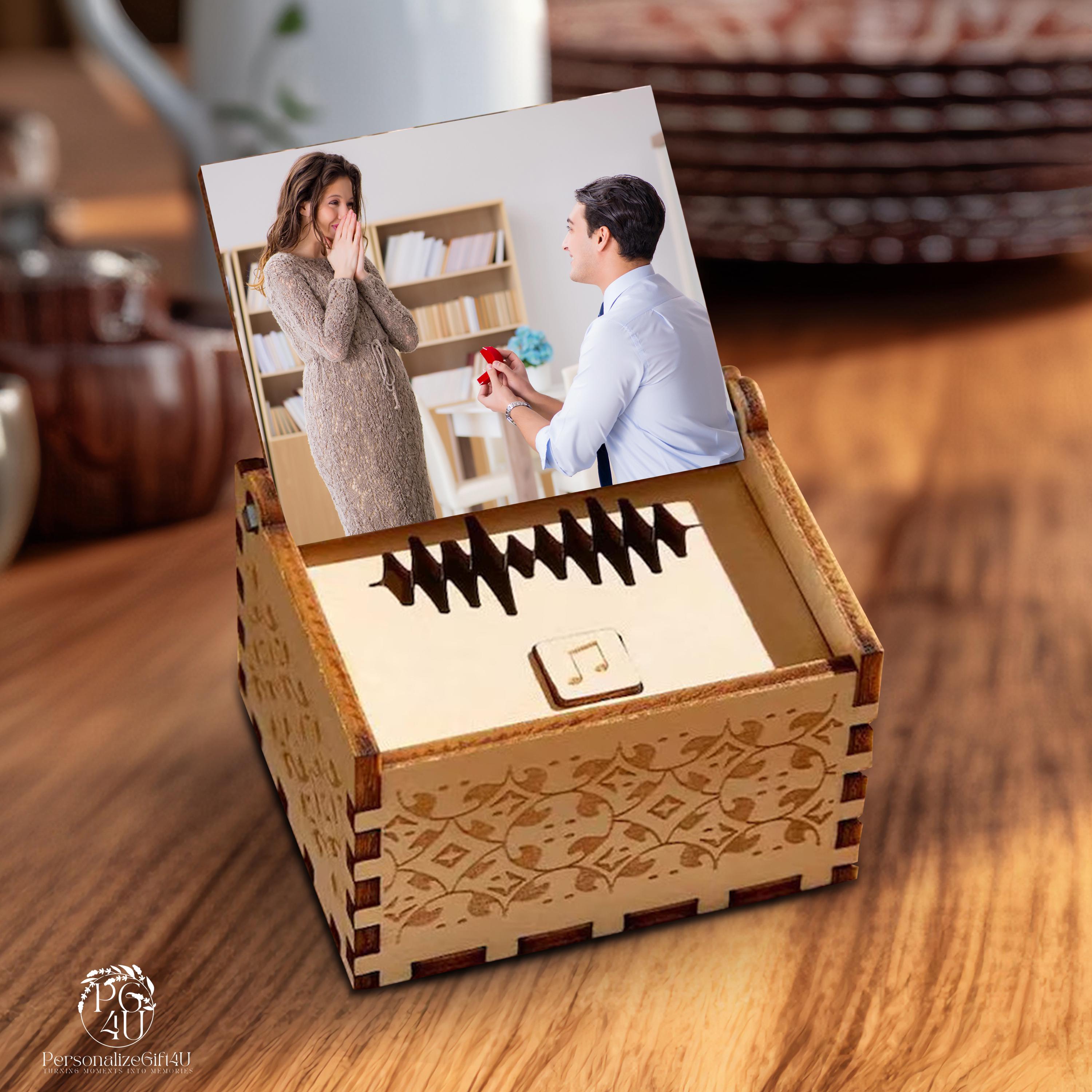 Personalized Wooden Music Box_ Custom Song, Photo, and Text, Keepsake Voice Record Music Box, Play Song Music Gifts for Him, Handmade Anniversary Gift