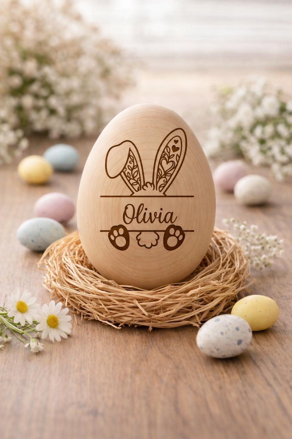 Personalized Wooden Easter Egg Shaker, Custom Baby First Easter 2026 Gift, Engraved Musical Egg for Toddlers, Montessori Wooden Toy
