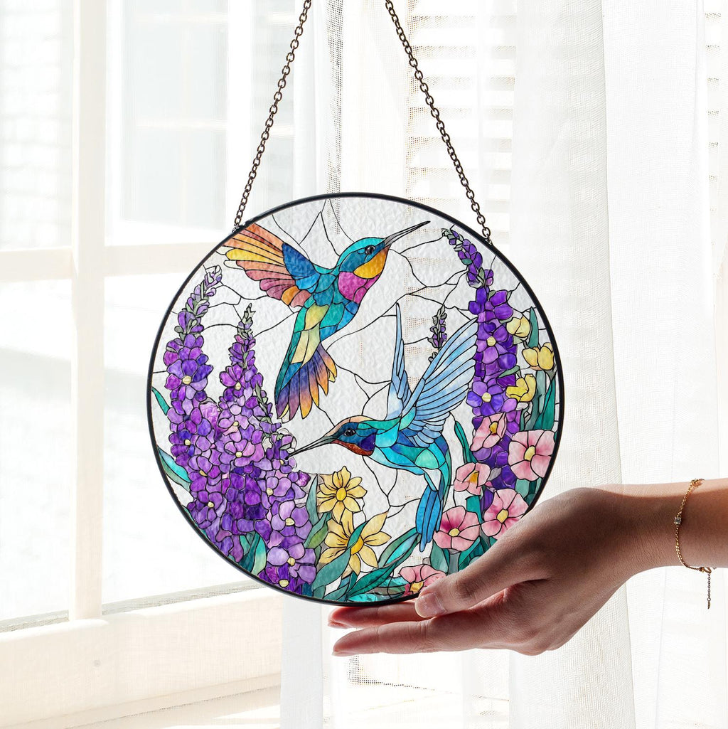 Hummingbird Glass Suncatcher,hummingbird Window Hanging,bird Memorial Suncatcher,bird Glass Art,gift for Mom or Grandma,sympathy Memory Gift