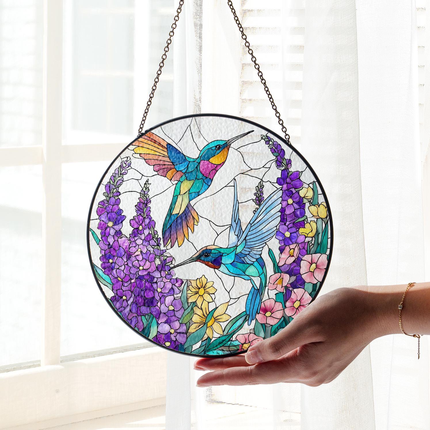 Hummingbird Glass Suncatcher,hummingbird Window Hanging,bird Memorial Suncatcher,bird Glass Art,gift for Mom or Grandma,sympathy Memory Gift