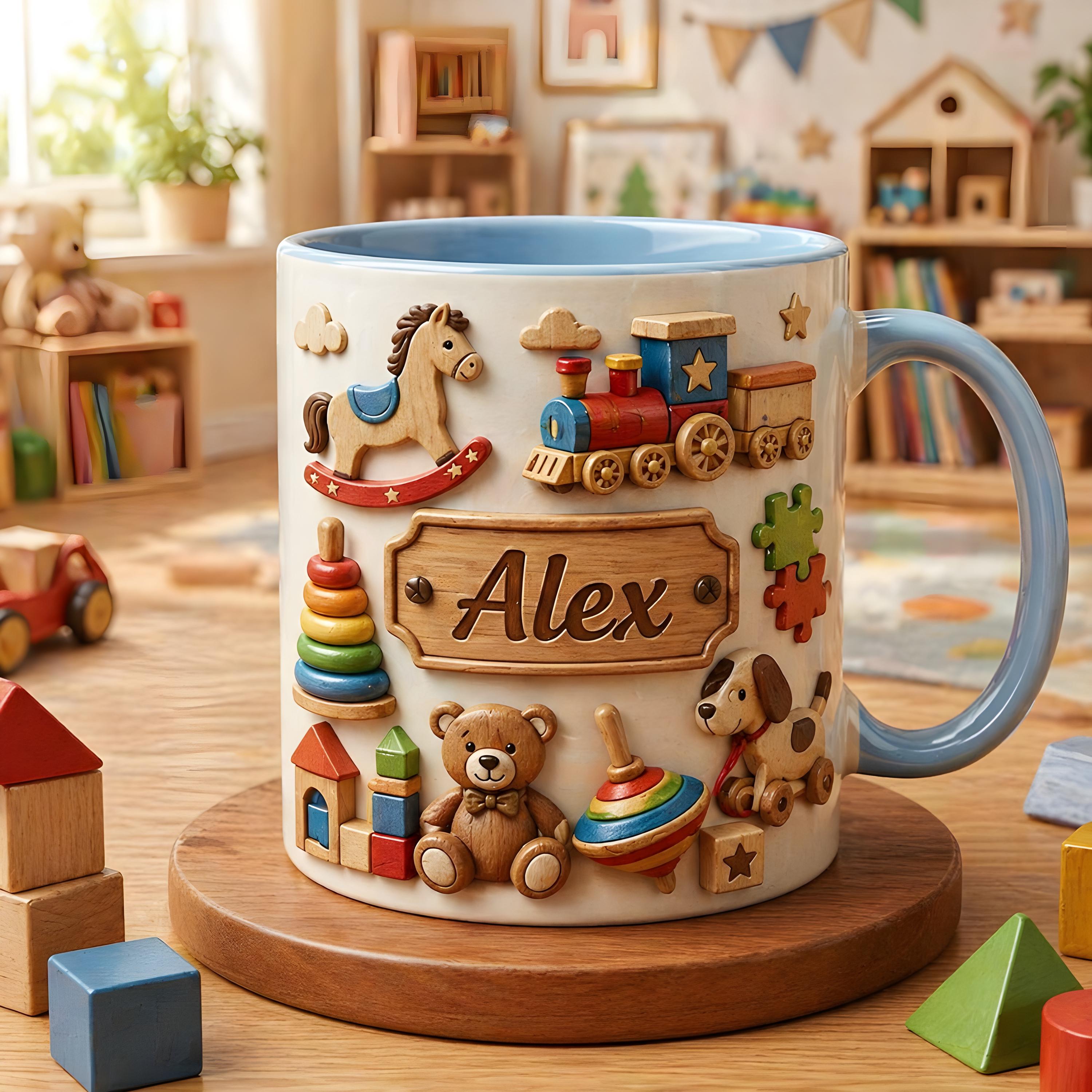 Kids Name Mug, Personalized Baby Mug, Custom Name Cup, Cute Toy Theme Mug, Toddler Boy Gift, Kids Coffee Cup, Birthday Gift