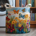 Modern Round Quilted Storage Basket with Sturdy Handles, Large Fabric Organizer Bin for Laundry, Blankets, Toys, Nursery & Bedroom. LBPETAL28
