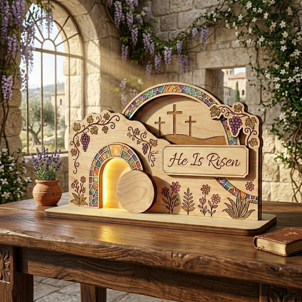 He is Risen Wooden Block Decor – Empty Tomb Resurrection Scene, Christian Easter Sign, Christian Home Display, Religious Bible Verse Gift