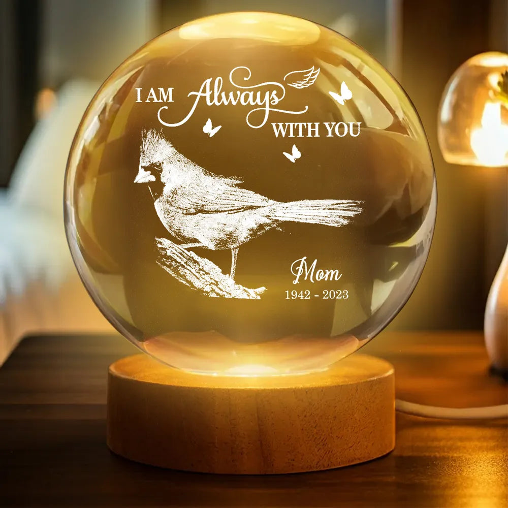 Always With You Cardinal - Personalized Crystal Ball LED Night Light,  Night Sky Print, Valentines Day Wedding Anniversary Gift For Couple