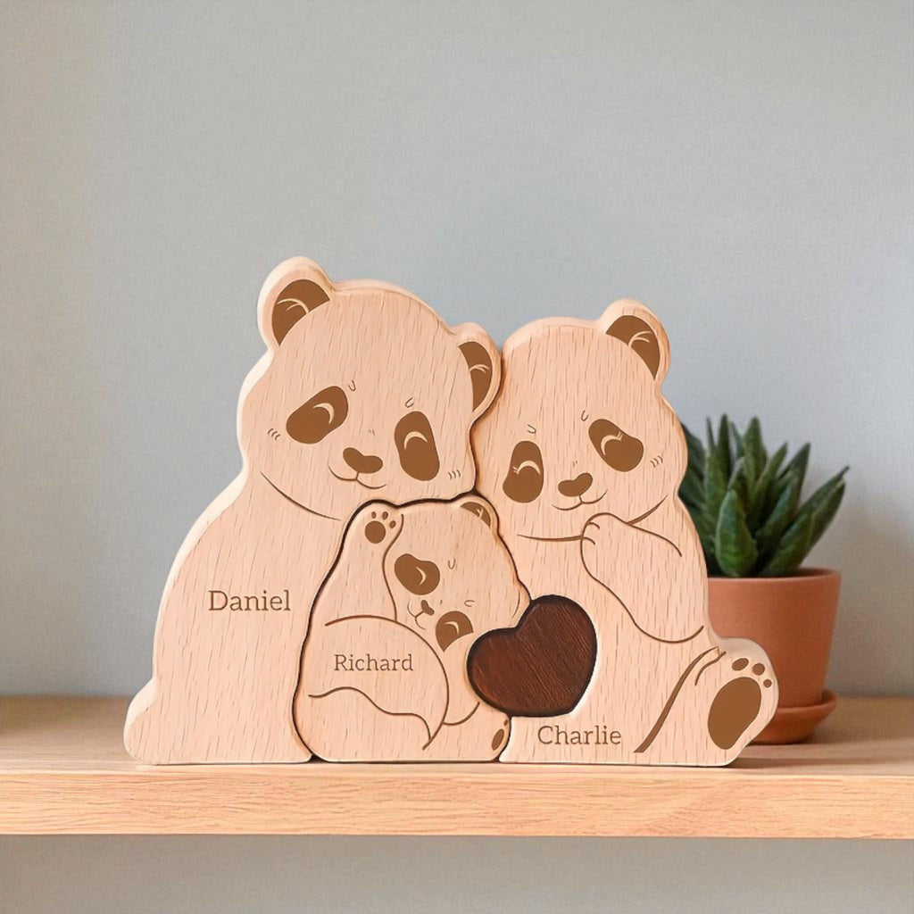 Panda Family Puzzle, Personalized Wooden Family Puzzle, Mothers Day Gift, Adoption Gift, Custom Panda Decor, Wooden Keepsake, Family Gift