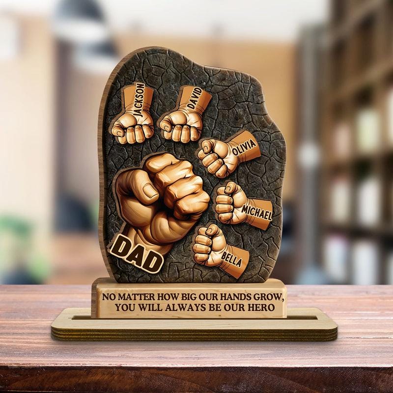 We Will Always Reach for You - Personalized Bump Dad and Kids Name Shape Wood Plaque, Father's Day Gift for Husband, Gift for Dad,papa,daddy