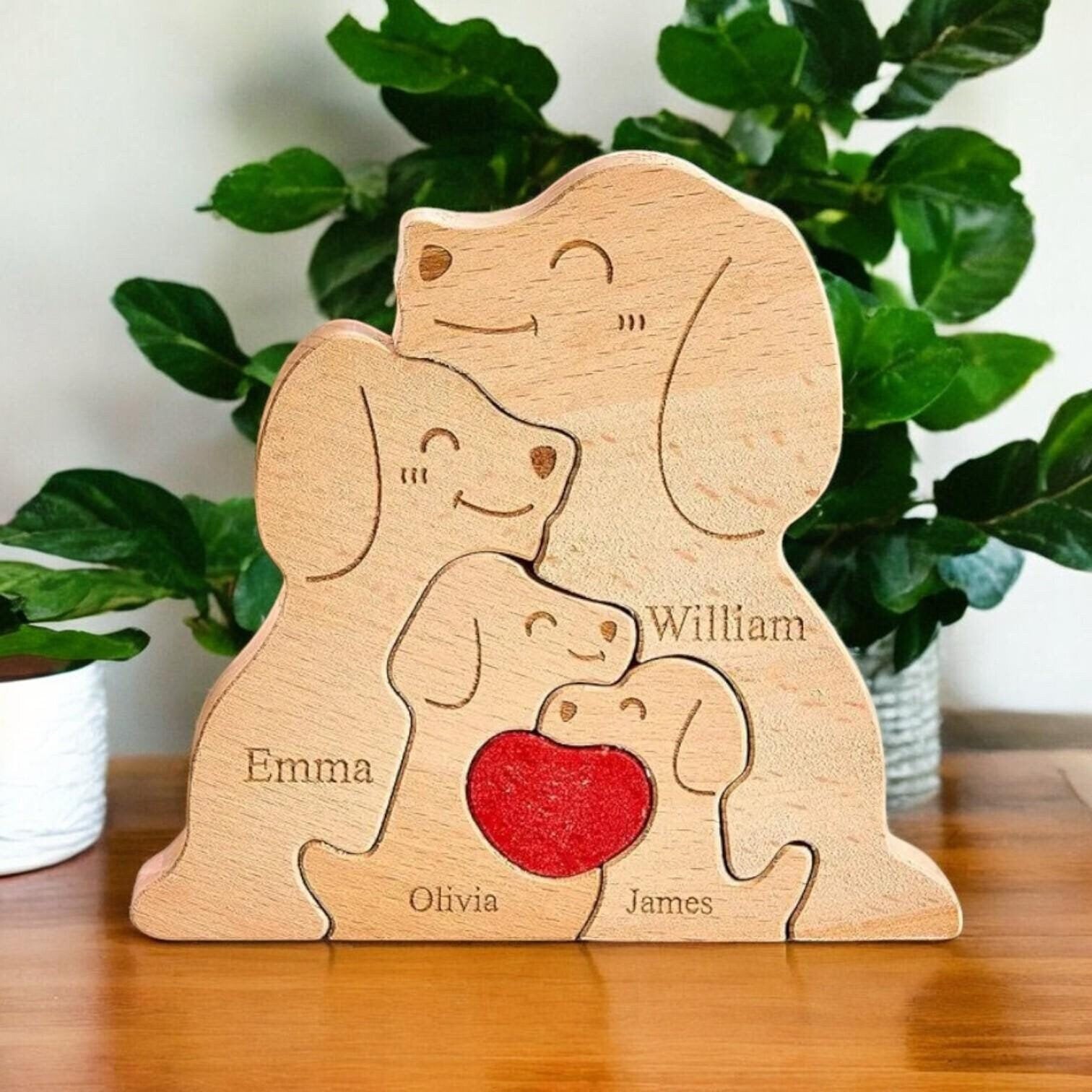 Personalised Wooden Dog Family Puzzle _ Custom Engraved Figurines _ Gift for Dog Lovers, Pet Keepsake, Family Ornament, Home Decor