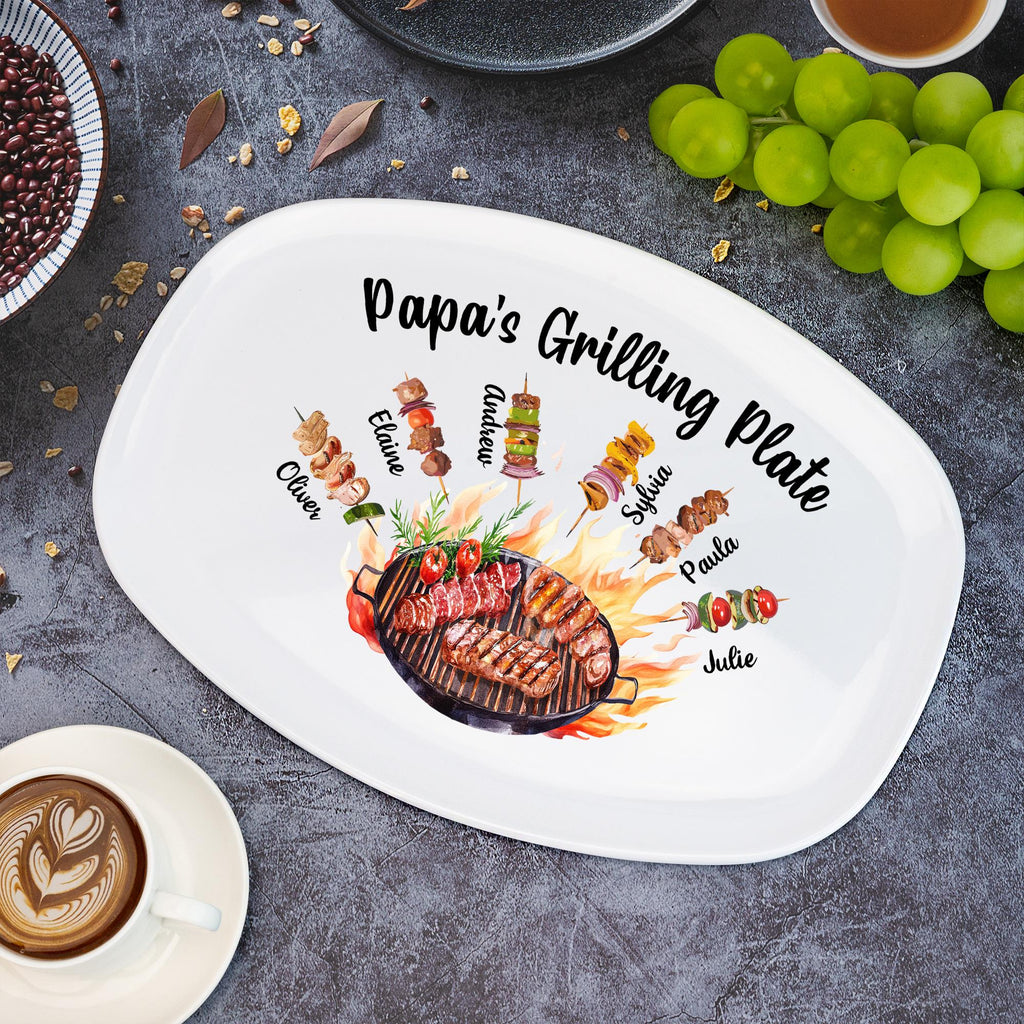 Personalized Daddy's Grilling Plate With Kids Names, Father’s Day Gifts, Custom BBQ Grilling, Grill Plate Gift From Kids, Gifts for Grandpa