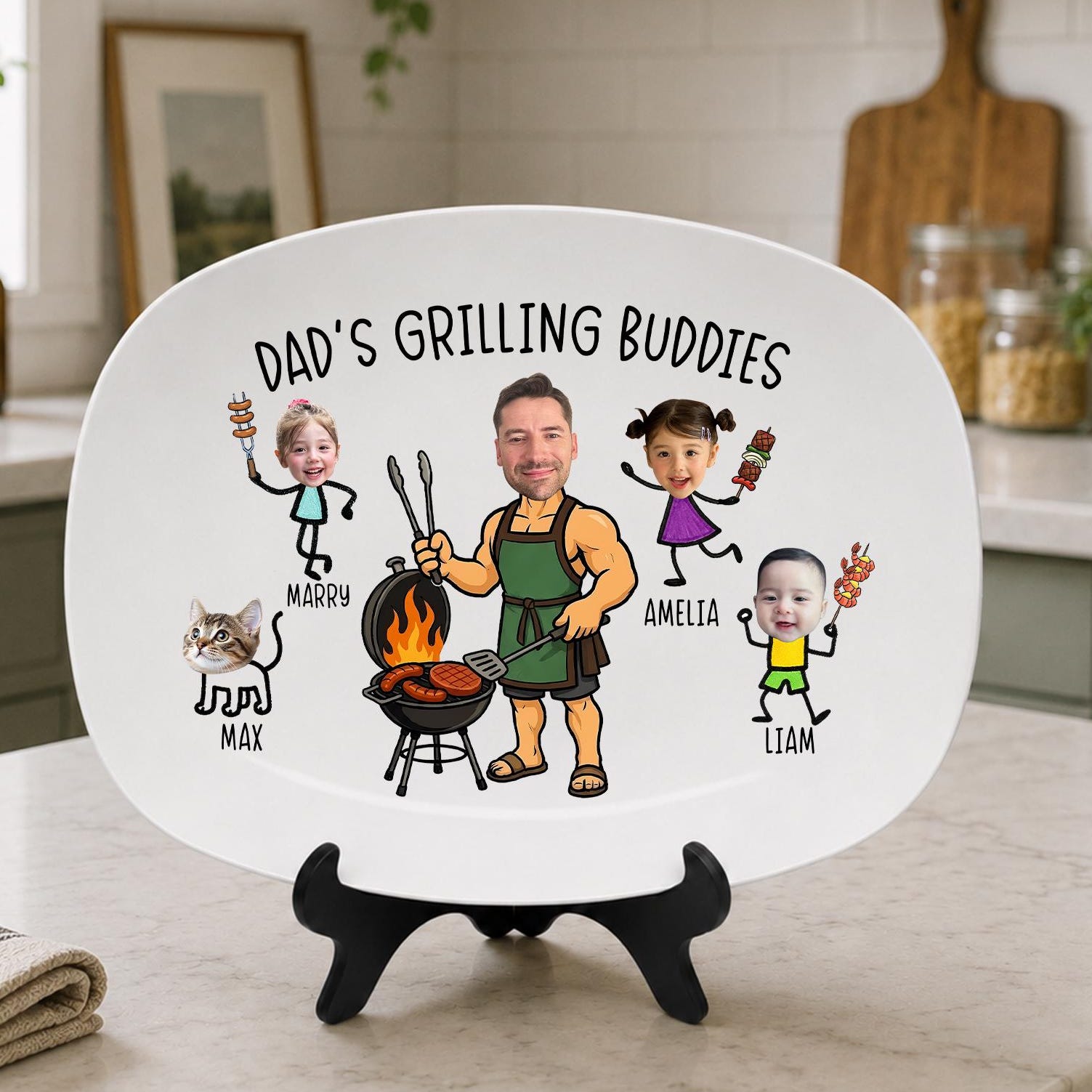 Dad’s Grilling Plate, Father’s Day Gift From Kids, Personalized Grilling Plate, Custom Grilling Plate Gift With Kids Names, BBQ Gift for Dad