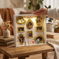 DIY Mini Museum Silhouette Box, LED Lighted Photo Shadow Box, Gold Vintage Frames with Mini Figurines, Personalized Memory Display Box. FPPETAL25