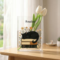 Cat on Books Acrylic Book Vase, Book Stack Bookish Vase, Floral Book Shaped Vase, Flowers and Books Decor, Custom Gift for Book Lovers