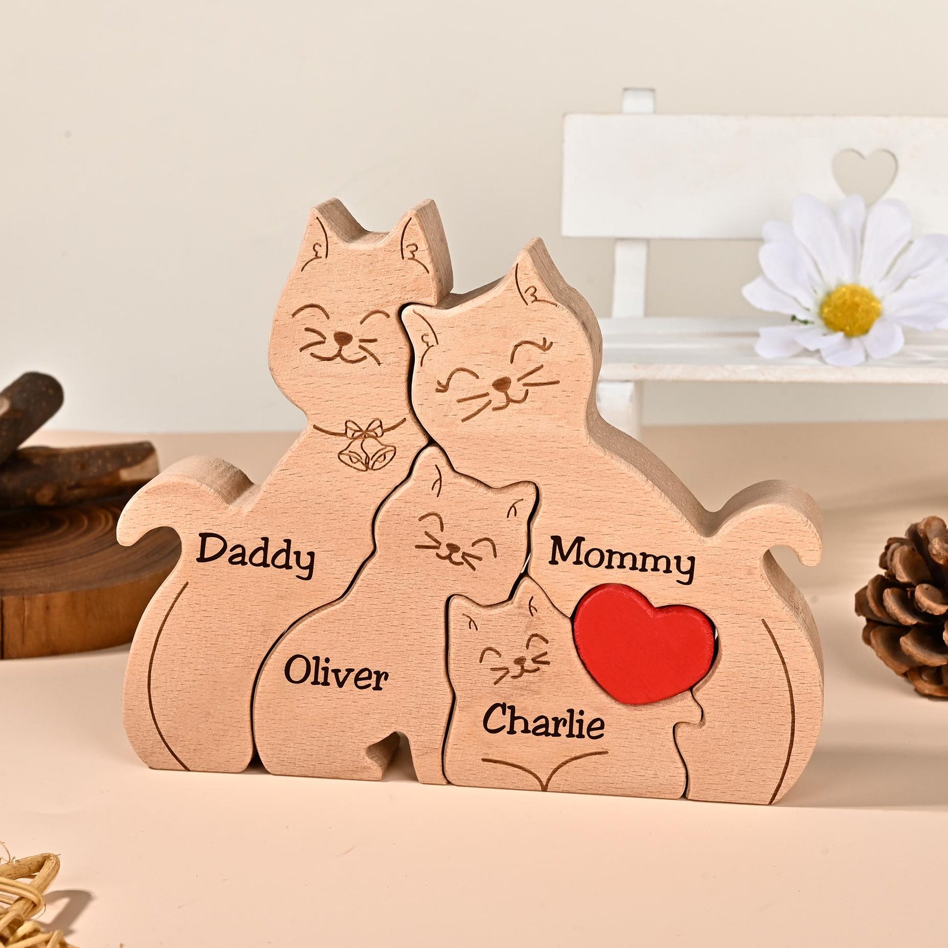 Cat Wooden Ornament, Cat Family Jigsaw Puzzle, Birthday Presents for Wife, Mother Daughter Gifts, Cat Mum Gift, New Family Christmas Gifts