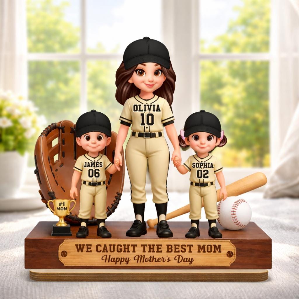 Personalized Baseball Mom Wooden Standee Custom Mom Kids Figurine We Caught the Best Mom Gift Mothers Day Baseball Decor
