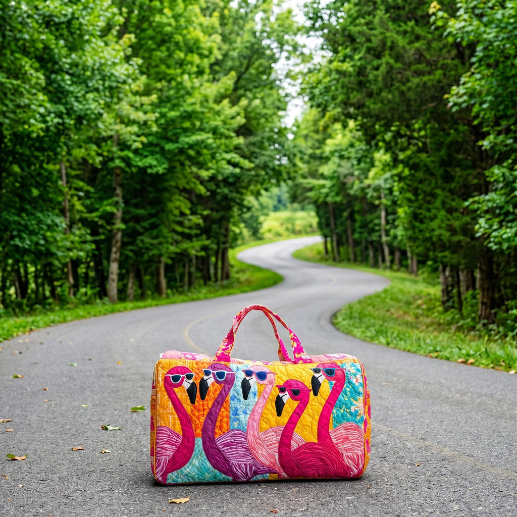 Quilted Flamingo Duffle Bag – Tropical Travel Weekender Tote, Vacation Overnight Bag, Summer Beach Duffel Gift for Women