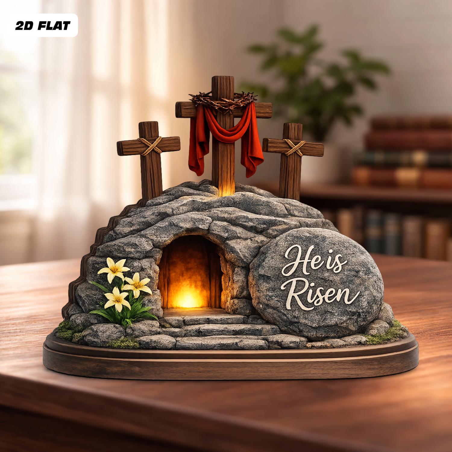 He is Risen Empty Tomb Wooden Block, Resurrection Scene Religious Easter Gift, Christian Home Decor, Easter Display, Religious Bible Verse