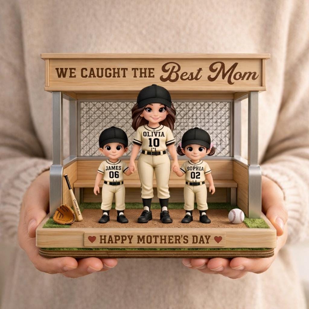 Baseball, Softball Mom and Kids Personalized Standing Wooden Sign, Mother's Day Gift for Wife, Gift for Mom, Baseball Lover, Baseball Player
