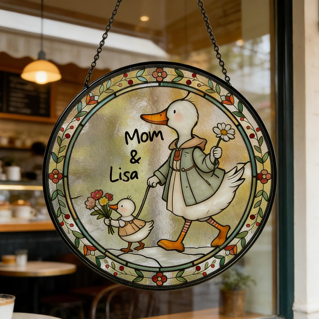 Personalized Mom & Baby Duck Stained Glass Suncatcher,custom Name Mother Daughter Gift,nursery Window Decor,mother's Day Gift for Mom