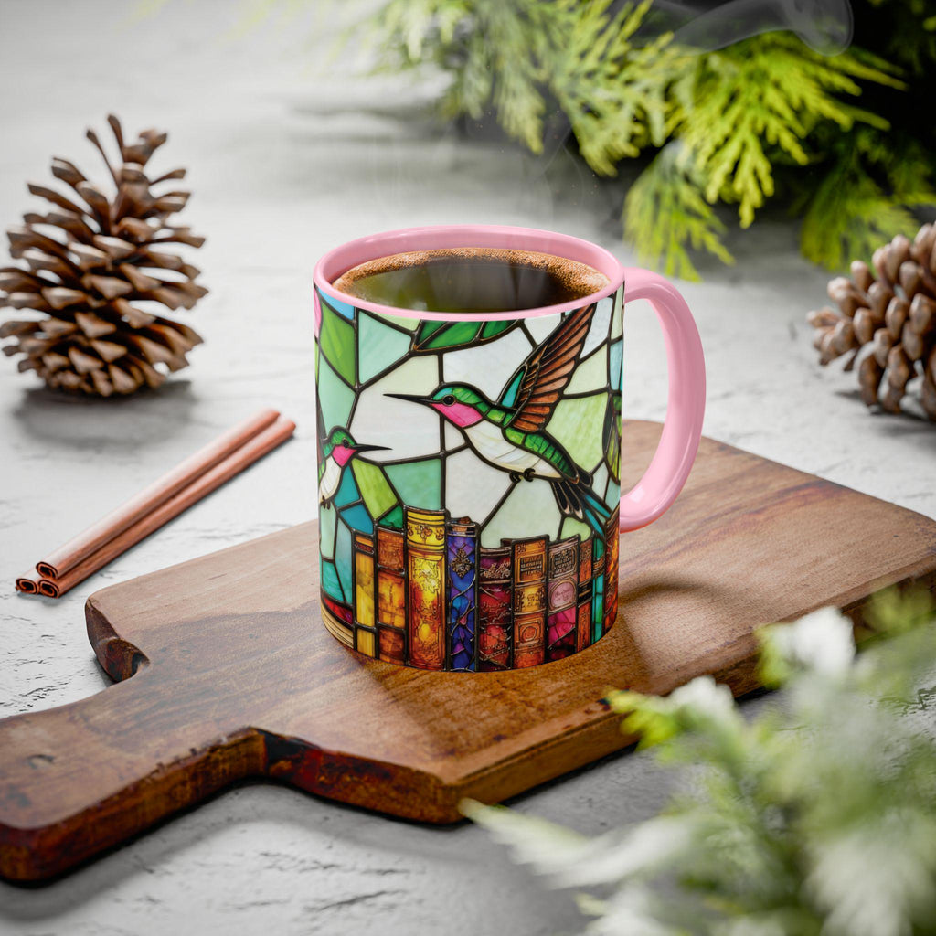 Floral Hummingbird Mug,stained Glass Books Mug Floral Cottagecorestained-glass Style Floral Bookshelf Mug Ceramic Coffee Cup Aesthetic Mug