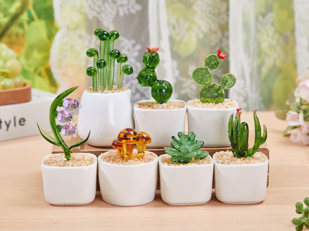 Glass Potted Plants,mini Glass Plants,glass Flower,stained Glass Plants,handmade Glass Succulents,artificial House Plant,car Glass Ornament