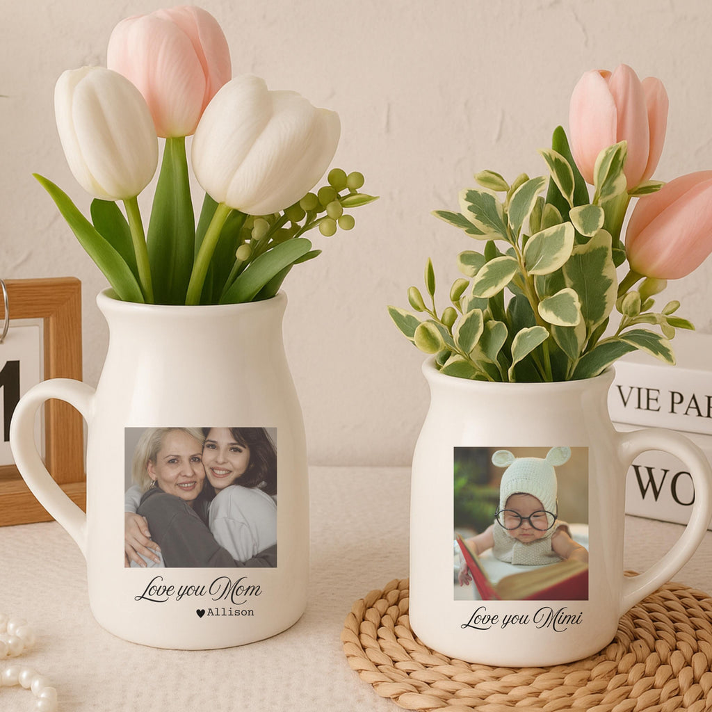 Personalised Nana Grandma Floral Ceramic Vase, Custom Photo Mother's Day Flower Vase, Mothers Day Gift, Personalized Photo Gifts, Nana Gift