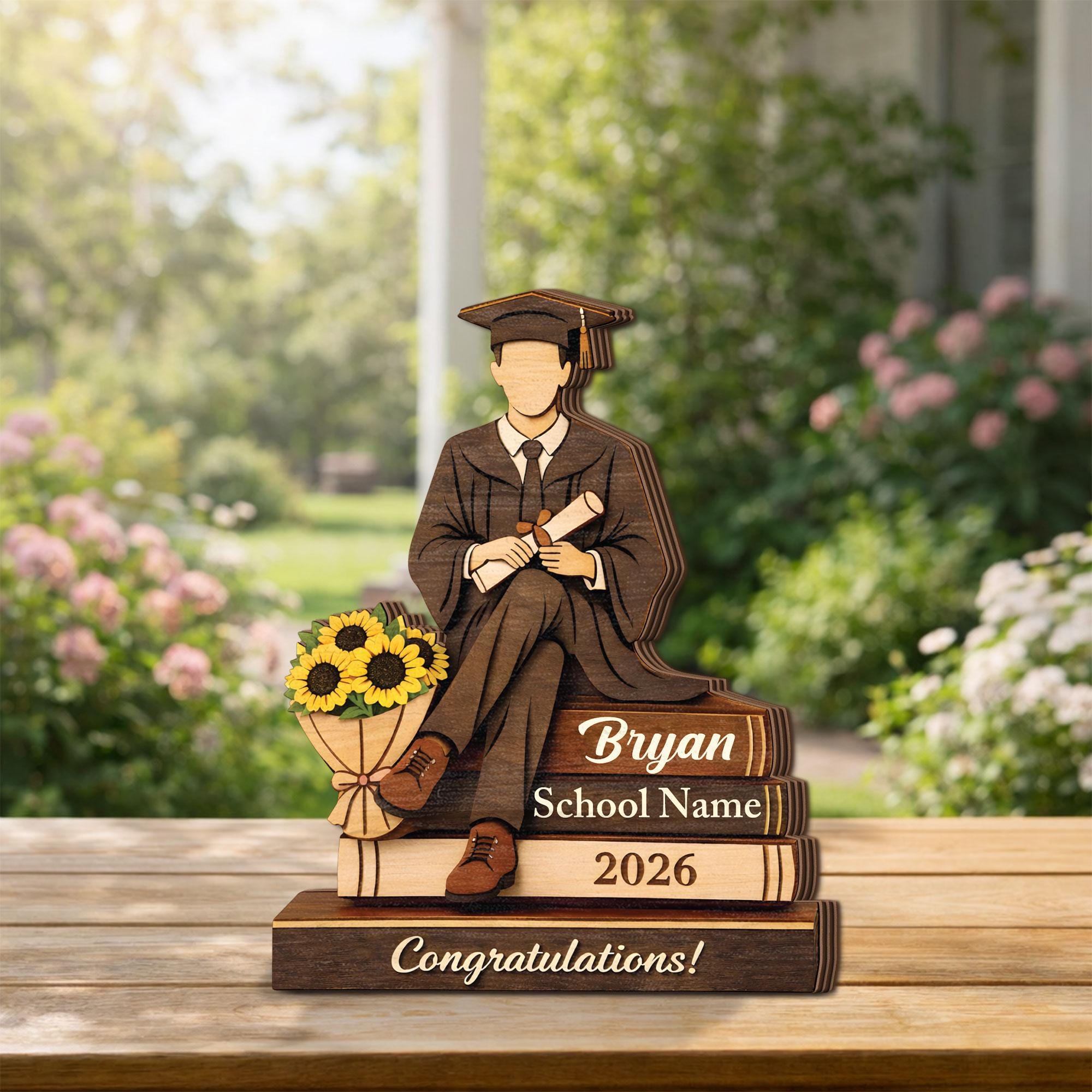 Personalized Graduation Wooden Block, Custom Name Class of 2026 Keepsake, Graduation Gift for Him, Graduate Gift for Son, Graduation Decor