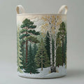 Pine Forest Quilted Laundry Basket_ Foldable Oxford Cloth Storage Bin, Woodland Nature Hamper. LBPETAL129