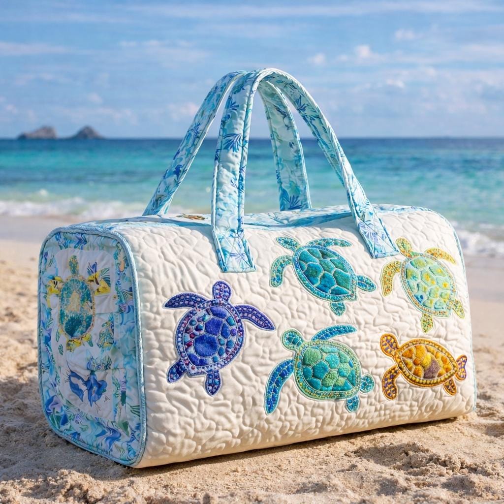 Sea Turtle Quilted Duffle Bag_ Camper Bus Travel Weekender Bag, Best Duffle Bags for Women, Cute Weekender Duffel Gift for Her, Mothers Day