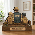 Personalized Fishing Dad Wooden Block, Gift Custom Father and Kids Name Sign, Reel Cool Dad Rustic Keepsake