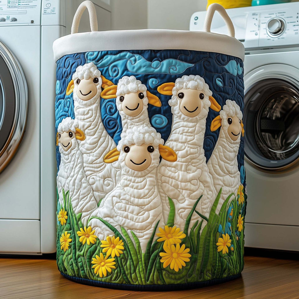 Floral Animal Print Quilted Laundry Basket, Large Circular Cloth Hamper with Handles, Decorative Clothes Storage Bin
