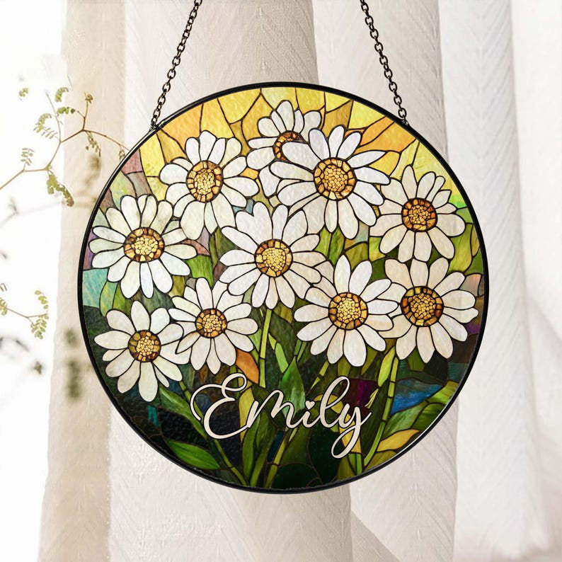 Birth Month Flower STAINED GLASS Suncatcher Window Hanging, Birth Flow