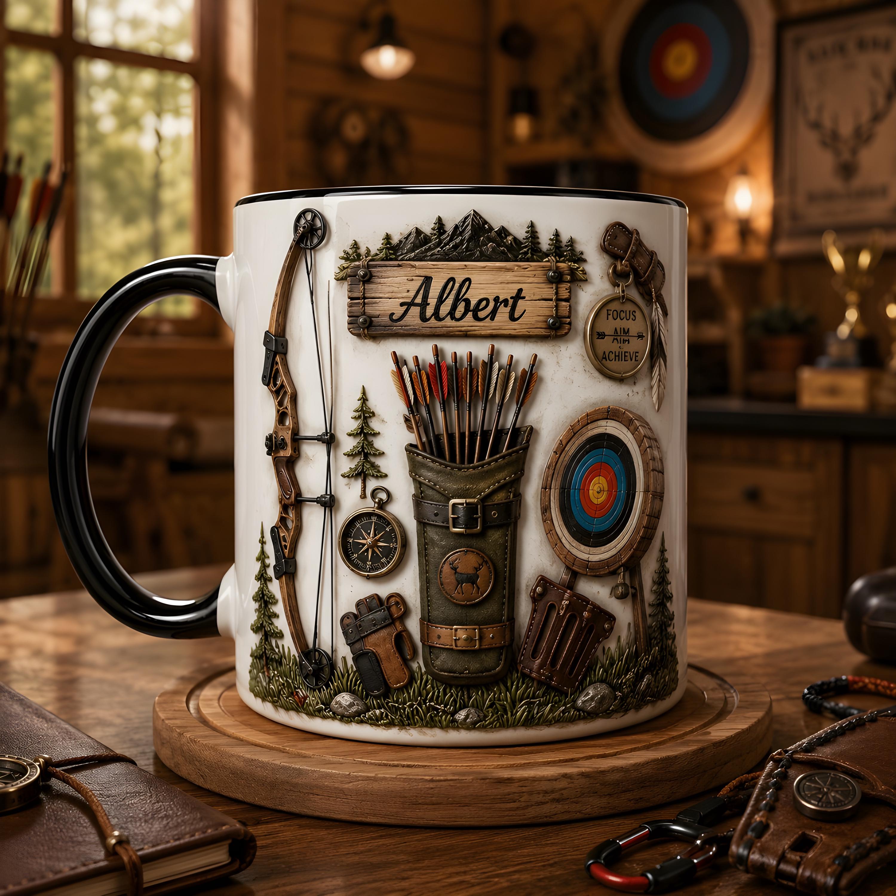 Personalized Archery Mug, Rustic Bowhunter Coffee Cup, Custom Hunter Gift, Archer Gift, Bow Hunting Mug