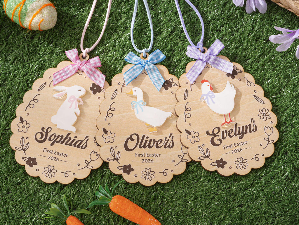 Personalized Easter Name Tag, Easter Bunny Goose Hen Tag,easter Basket Tag ,easter Egg Tag With Bow,easter Basket Decor, Kid Easter Gift