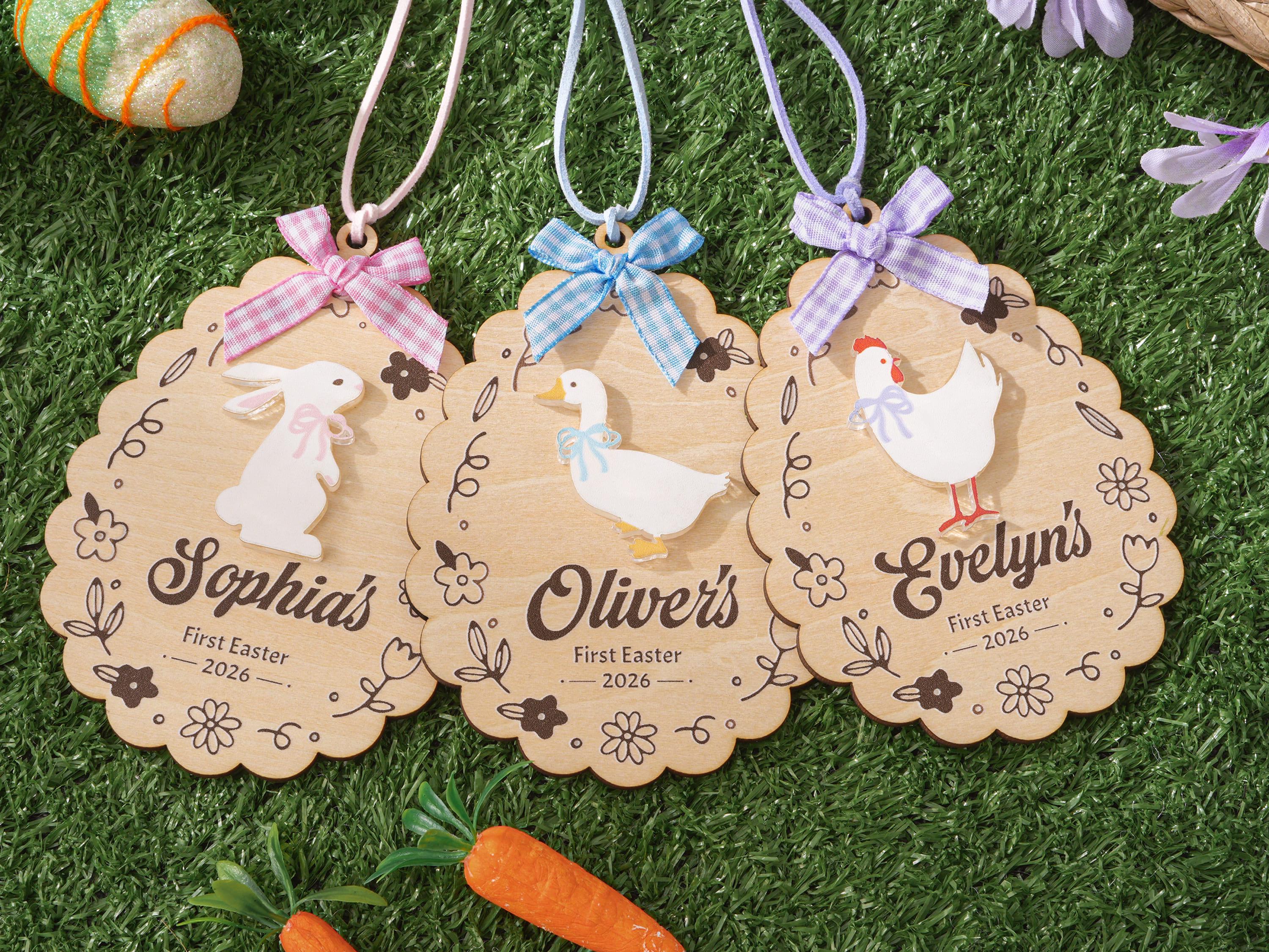 Personalized Easter Name Tag, Easter Bunny Goose Hen Tag,easter Basket Tag ,easter Egg Tag With Bow,easter Basket Decor, Kid Easter Gift