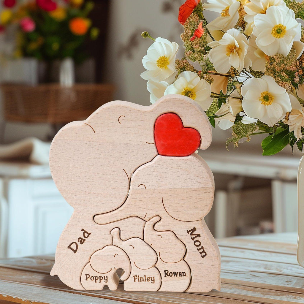 Custom Elephant Family Name Puzzle, Engraved Elephant Family Puzzle, Family Keepsake Gift, Gift for Parents, Gift for Wife, Nursery Decor