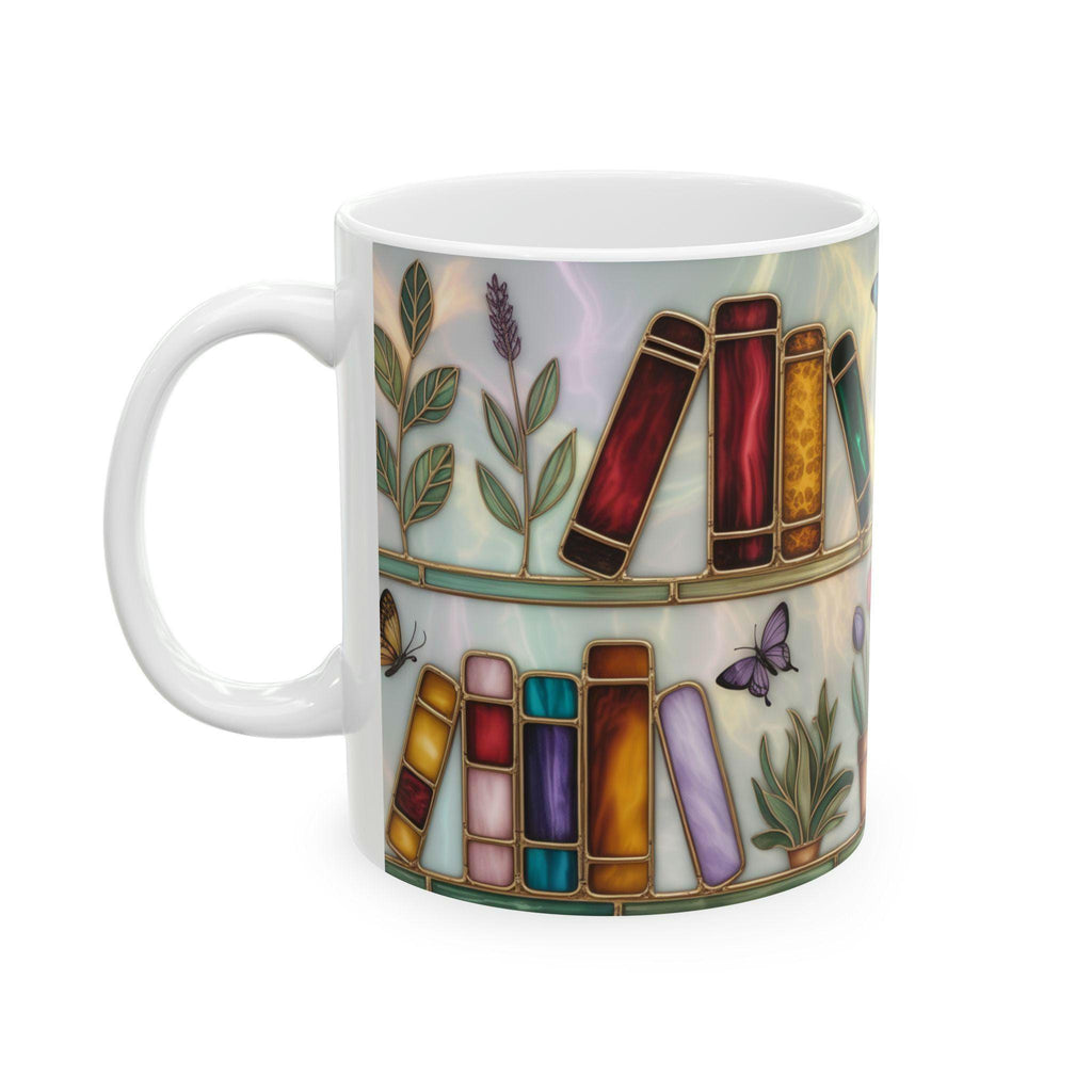 Book Lover Gift Stained Glass Design Bookshelf Mug Floral Butterfly Cottagecore Reading Mug Bookish Aesthetic Coffee Cup