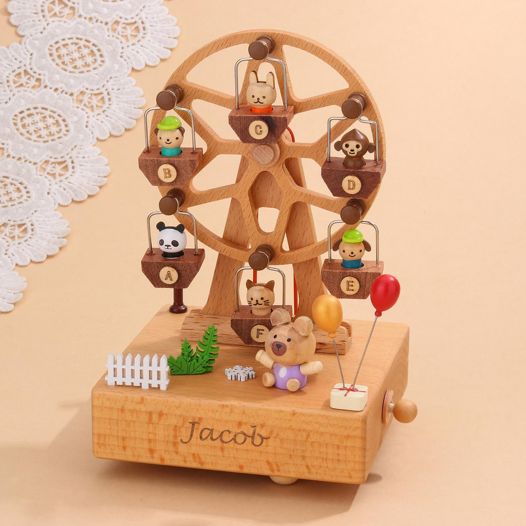 Personalized Wooden Ferris Wheel Music Box, Engraved Name Nursery Decor, Baby Shower Gift, Nursery Decor, Gift for Kid, Newborn Gift