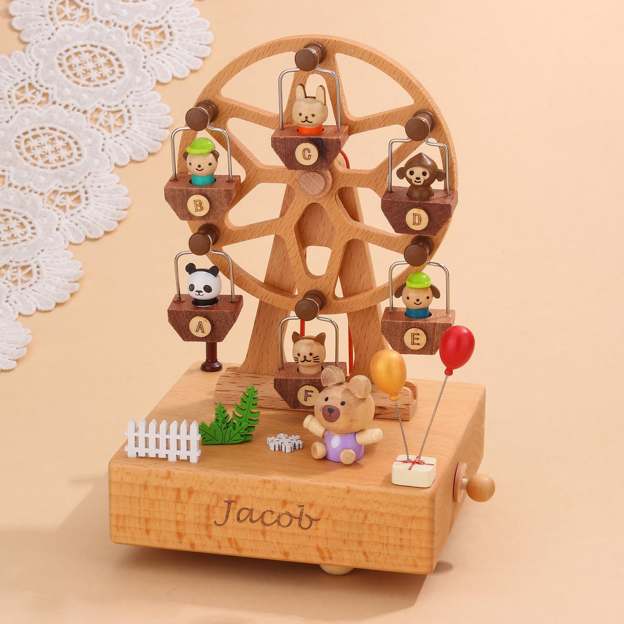 Personalized Wooden Ferris Wheel Music Box, Engraved Name Nursery Decor, Baby Shower Gift, Nursery Decor, Gift for Kid, Newborn Gift