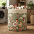 Farmhouse Chicken Quilted Laundry Basket, Rustic Rooster Hamper, Cottagecore Storage Bin, Country Home Organizer. LBPETAL58
