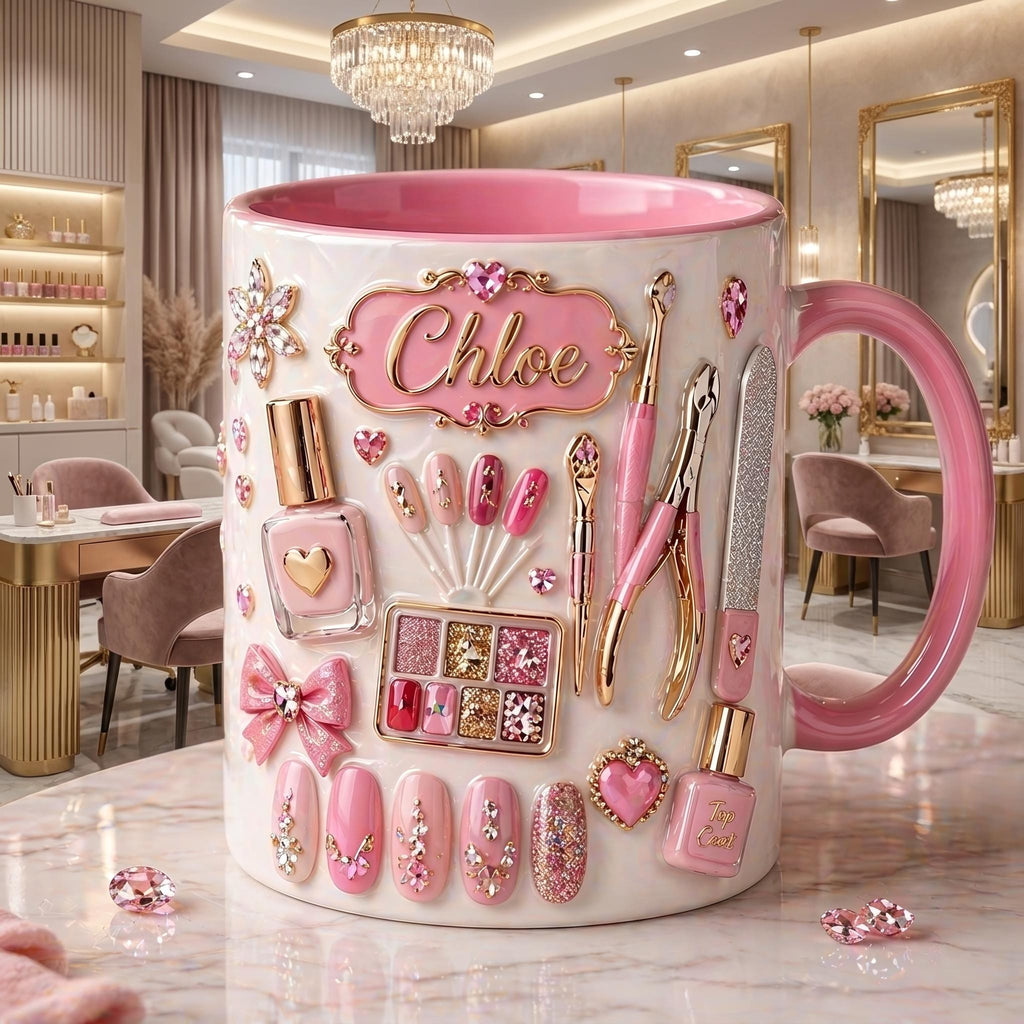 Nail Tech Mug, Personalized Name Nail Artist Coffee Cup, Beauty Salon Gift, Custom Manicurist Mug, Nail Salon Appreciation Gift