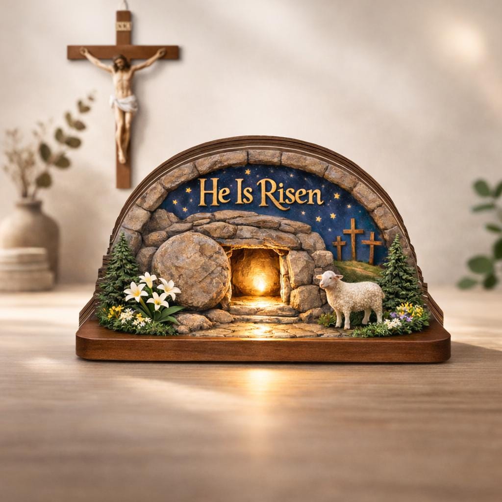 He is Risen Easter Wooden Decor, Empty Tomb Christian Easter Sign, Resurrection Scene Tabletop Decor, Religious Easter Gift