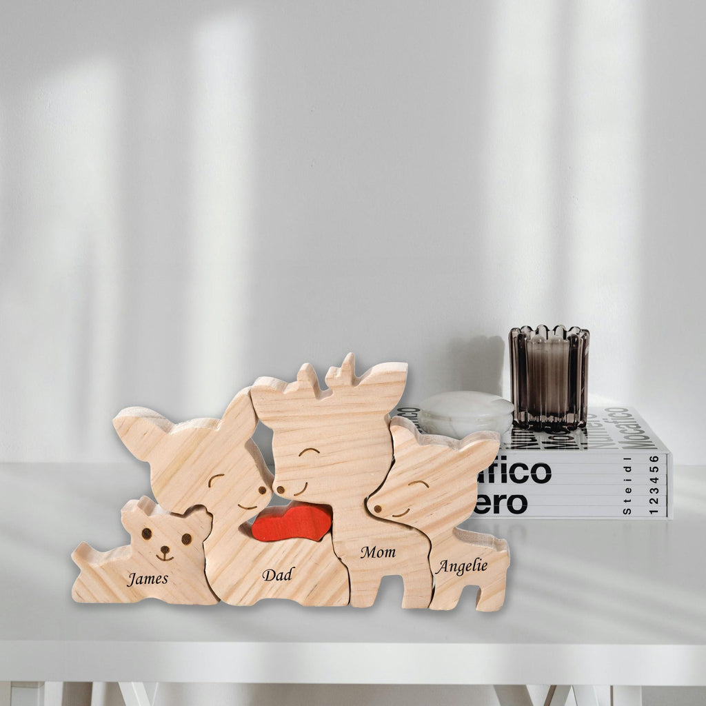 Wooden Deer Family Puzzle, 2-5 Deer Family Jigsaw Decor, Wedding Anniversary Birthday Gifts for Mom Dad Friend Couples Animal Family Decor