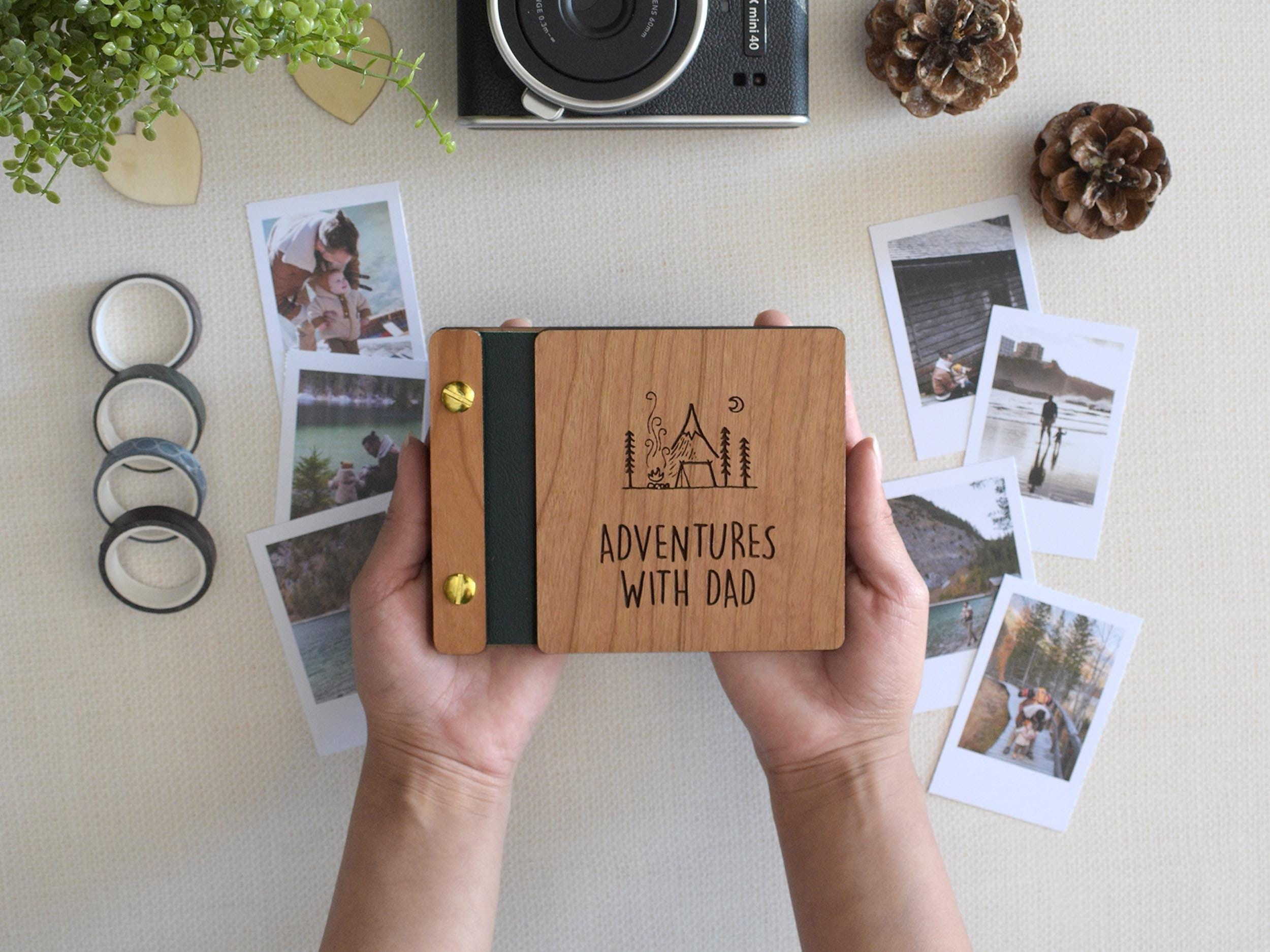 Custom Father's Day Mini Keepsake Photo Book - Handcrafted Wooden Cover, Personalized Gift for Dad