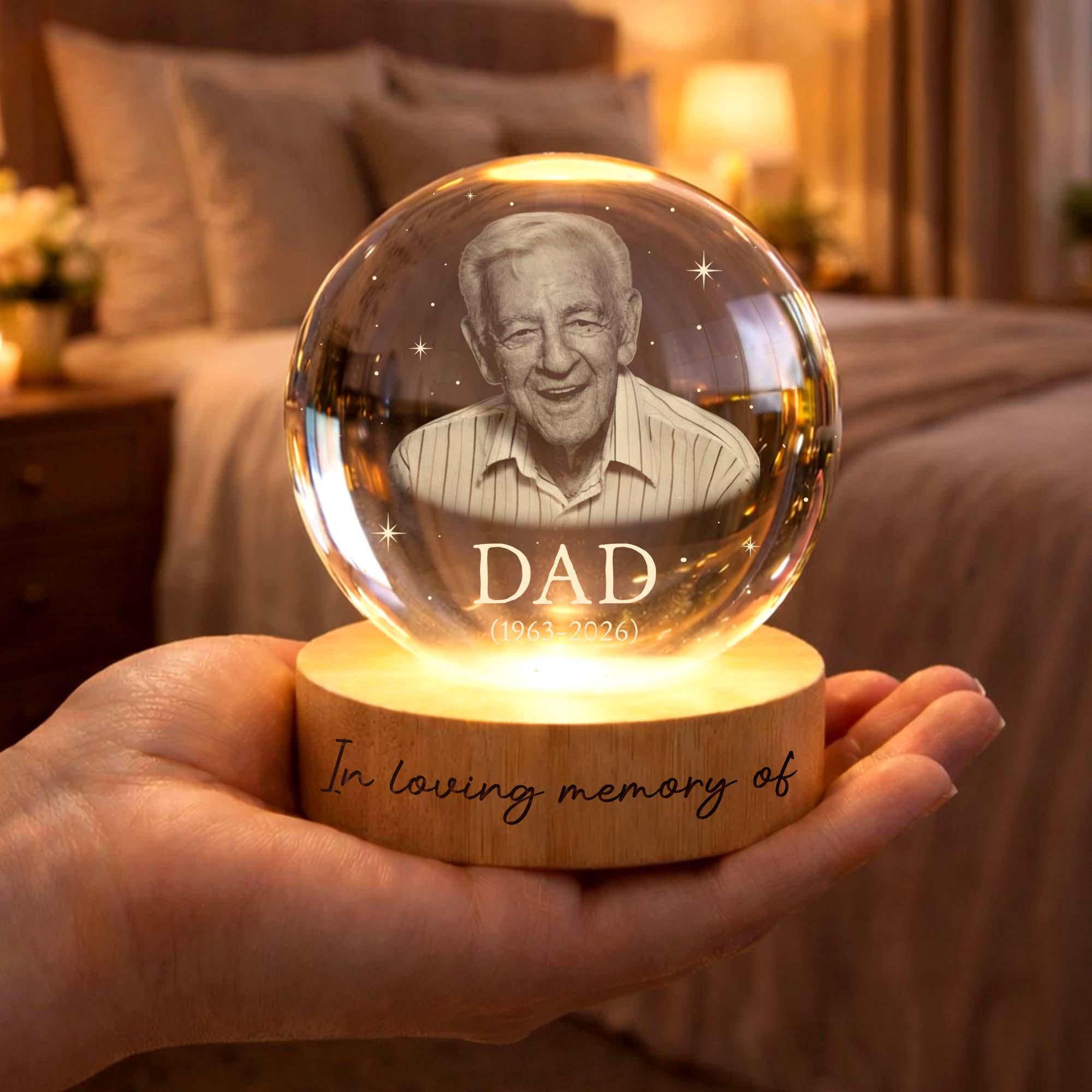 Custom Photo Crystal LED Lamp,dad Mom Memorial Photo Engraved Crystal Ball LED Night Light,sympathy Gift,mother's Day Gift for Grandma, Mom