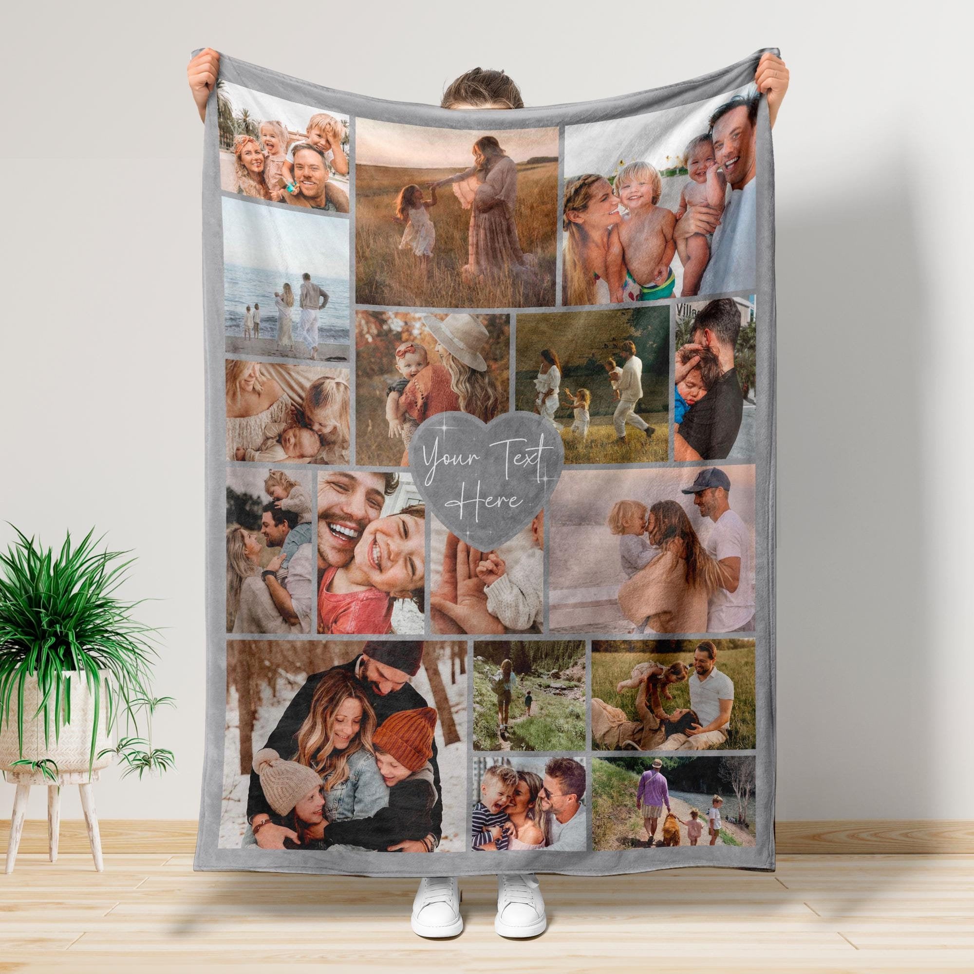 Custom Photo Blanket Collage, Picture Blanket With Text, Memorial Blanket, Birthday Anniversary Gift, Friend Couples Gift, in Loving Memory