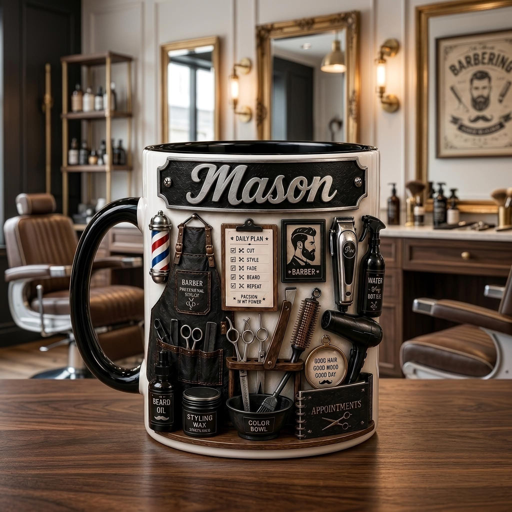 Personalized Barber Mug, Barber Shop Coffee Cup, Custom Hairstylist Gift Mug, Barber Appreciation Gift, Salon Coffee Cup