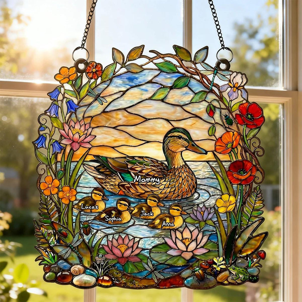 Custom Mother's Day Gift, Ducky Mom and Kids Suncatcher, Gift for Grandma, Gift for Mom, Mom Suncatcher, Mommy Gift