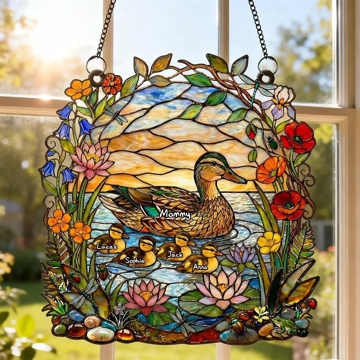Custom Mother's Day Gift, Ducky Mom and Kids Suncatcher, Gift for Grandma, Gift for Mom, Mom Suncatcher, Mommy Gift