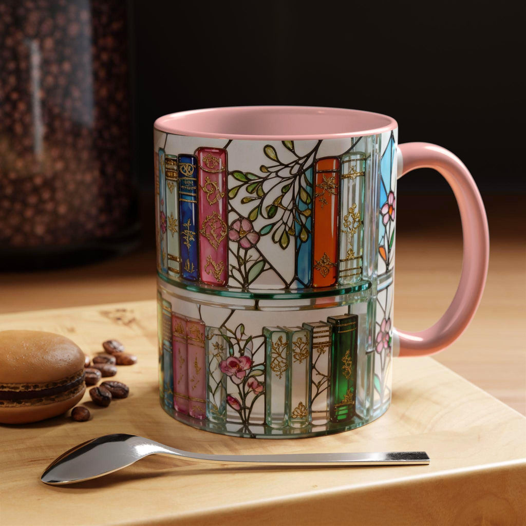 Stained Glass Style Books Mug Floral Bookshelf Mug Book Lover Gift, Bookish Mug, Library Cup