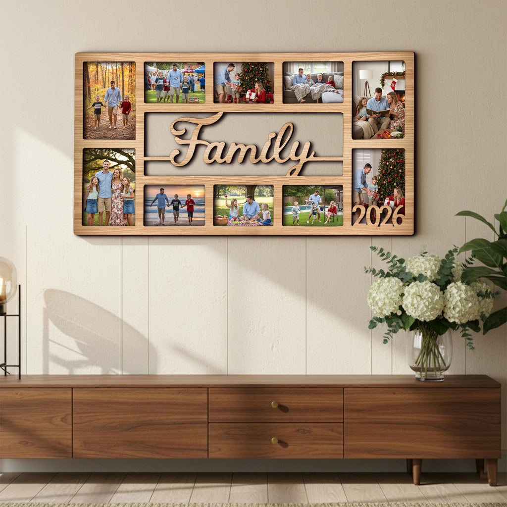 Custom Family Photo Frame – Personalized Wooden Collage Picture Display for Tabletop or Wall, Ideal Gift for Any Special Moment